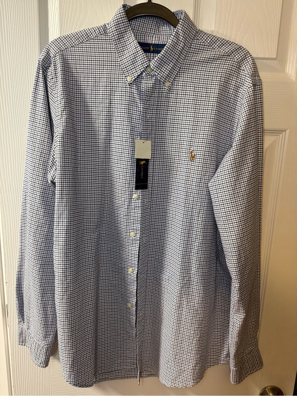 Ralph Lauren NWT Men's White & Blue Check Cotton Button-Down Shirt SZ L